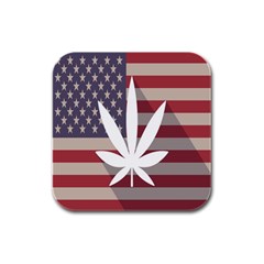 Flag American Star Blue Line White Red Marijuana Leaf Rubber Square Coaster (4 Pack) 