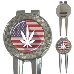 Flag American Star Blue Line White Red Marijuana Leaf 3-in-1 Golf Divots