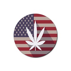 Flag American Star Blue Line White Red Marijuana Leaf Rubber Coaster (round)  by Mariart