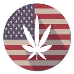 Flag American Star Blue Line White Red Marijuana Leaf Magnet 5  (round) by Mariart