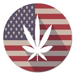 Flag American Star Blue Line White Red Marijuana Leaf Magnet 5  (Round) Front