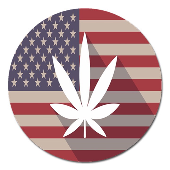 Flag American Star Blue Line White Red Marijuana Leaf Magnet 5  (Round)