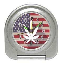 Flag American Star Blue Line White Red Marijuana Leaf Travel Alarm Clocks