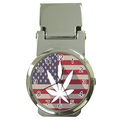 Flag American Star Blue Line White Red Marijuana Leaf Money Clip Watches by Mariart