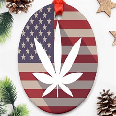 Flag American Star Blue Line White Red Marijuana Leaf Oval Ornament (two Sides) by Mariart