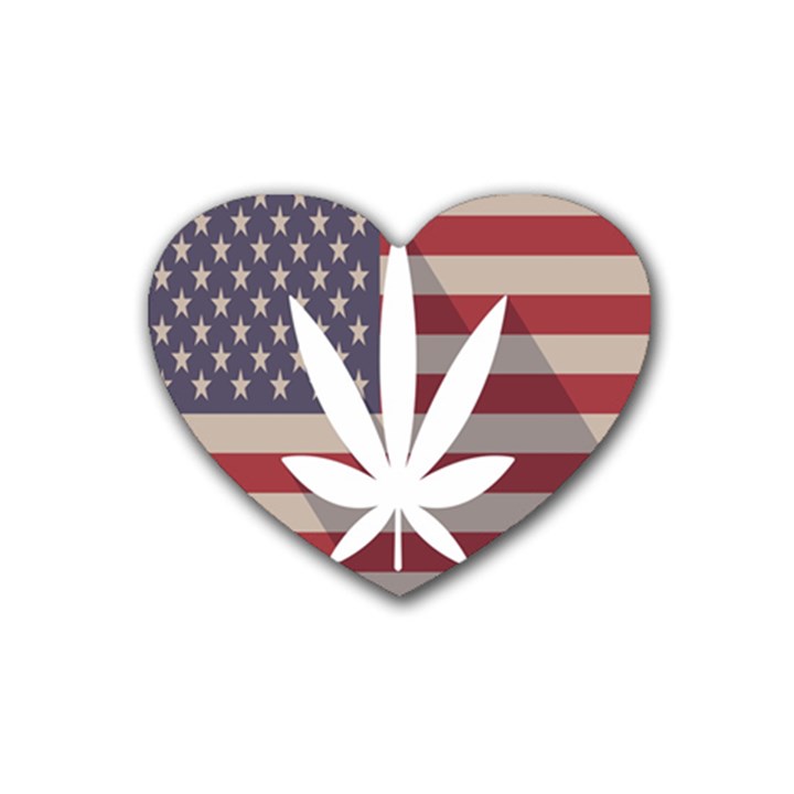 Flag American Star Blue Line White Red Marijuana Leaf Rubber Coaster (Heart) 