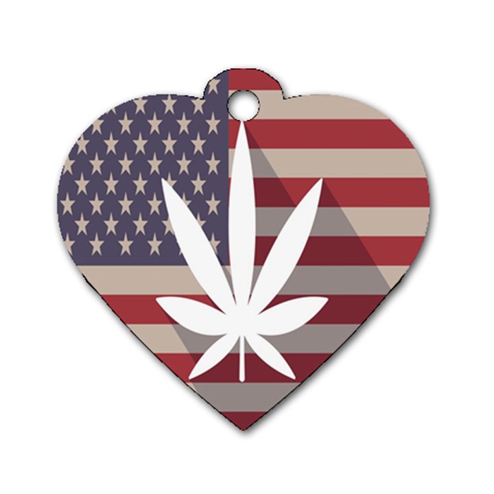 Flag American Star Blue Line White Red Marijuana Leaf Dog Tag Heart (One Side)