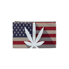 Flag American Star Blue Line White Red Marijuana Leaf Cosmetic Bag (small)  by Mariart