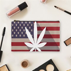 Flag American Star Blue Line White Red Marijuana Leaf Cosmetic Bag (medium)  by Mariart