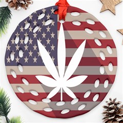 Flag American Star Blue Line White Red Marijuana Leaf Ornament (round Filigree) by Mariart