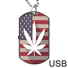 Flag American Star Blue Line White Red Marijuana Leaf Dog Tag Usb Flash (one Side) by Mariart