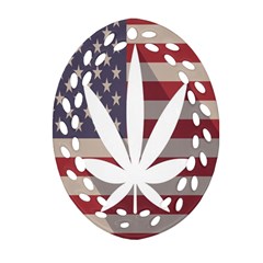 Flag American Star Blue Line White Red Marijuana Leaf Oval Filigree Ornament (two Sides) by Mariart