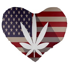 Flag American Star Blue Line White Red Marijuana Leaf Large 19  Premium Flano Heart Shape Cushions