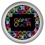 Game Face Mask Sign Wall Clocks (Silver)  Front