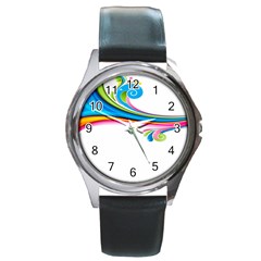 Colored Lines Rainbow Round Metal Watch by Mariart