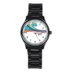 Colored Lines Rainbow Stainless Steel Round Watch by Mariart