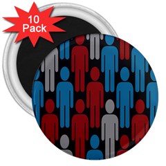 Human Man People Red Blue Grey Black 3  Magnets (10 Pack) 