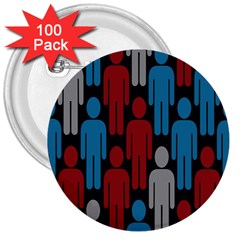 Human Man People Red Blue Grey Black 3  Buttons (100 Pack) 