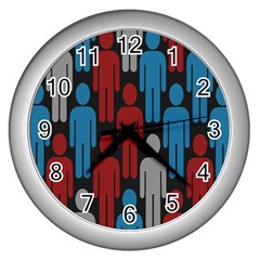 Human Man People Red Blue Grey Black Wall Clocks (silver) 