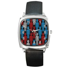 Human Man People Red Blue Grey Black Square Metal Watch by Mariart