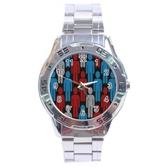 Human Man People Red Blue Grey Black Stainless Steel Analogue Watch by Mariart