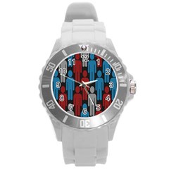 Human Man People Red Blue Grey Black Round Plastic Sport Watch (l) by Mariart