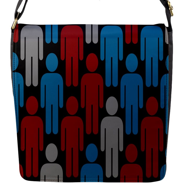 Human Man People Red Blue Grey Black Flap Messenger Bag (S)