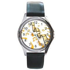 Isolated Three Dimensional Negative Roll Musical Notes Movie Round Metal Watch by Mariart