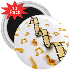 Isolated Three Dimensional Negative Roll Musical Notes Movie 3  Magnets (10 Pack) 