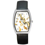 Isolated Three Dimensional Negative Roll Musical Notes Movie Barrel Style Metal Watch Front