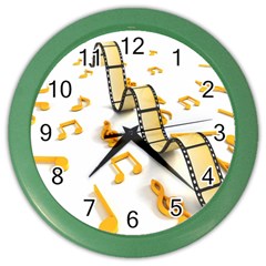 Isolated Three Dimensional Negative Roll Musical Notes Movie Color Wall Clocks by Mariart