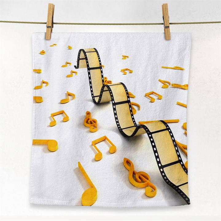 Isolated Three Dimensional Negative Roll Musical Notes Movie Face Towel