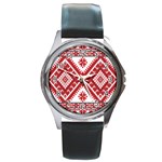 Fabric Aztec Round Metal Watch Front