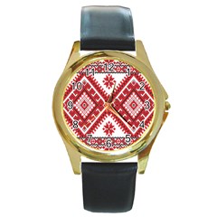 Fabric Aztec Round Gold Metal Watch