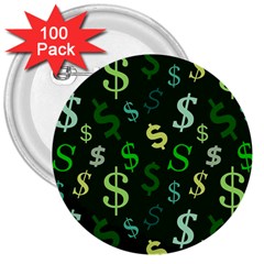 Money Us Dollar Green 3  Buttons (100 Pack)  by Mariart