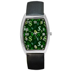 Money Us Dollar Green Barrel Style Metal Watch by Mariart