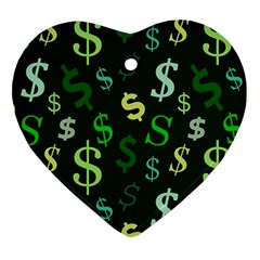 Money Us Dollar Green Heart Ornament (two Sides)