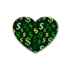 Money Us Dollar Green Rubber Coaster (heart)  by Mariart