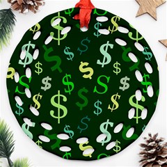 Money Us Dollar Green Round Filigree Ornament (Two Sides)