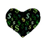 Money Us Dollar Green Standard 16  Premium Heart Shape Cushions Back