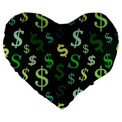 Money Us Dollar Green Large 19  Premium Heart Shape Cushions