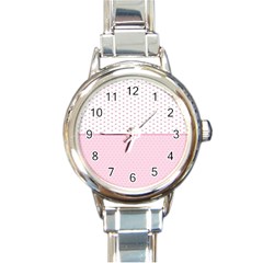 Love Polka Dot White Pink Line Round Italian Charm Watch