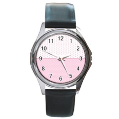 Love Polka Dot White Pink Line Round Metal Watch