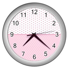 Love Polka Dot White Pink Line Wall Clocks (silver)  by Mariart