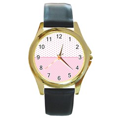 Love Polka Dot White Pink Line Round Gold Metal Watch