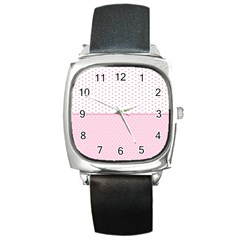 Love Polka Dot White Pink Line Square Metal Watch by Mariart