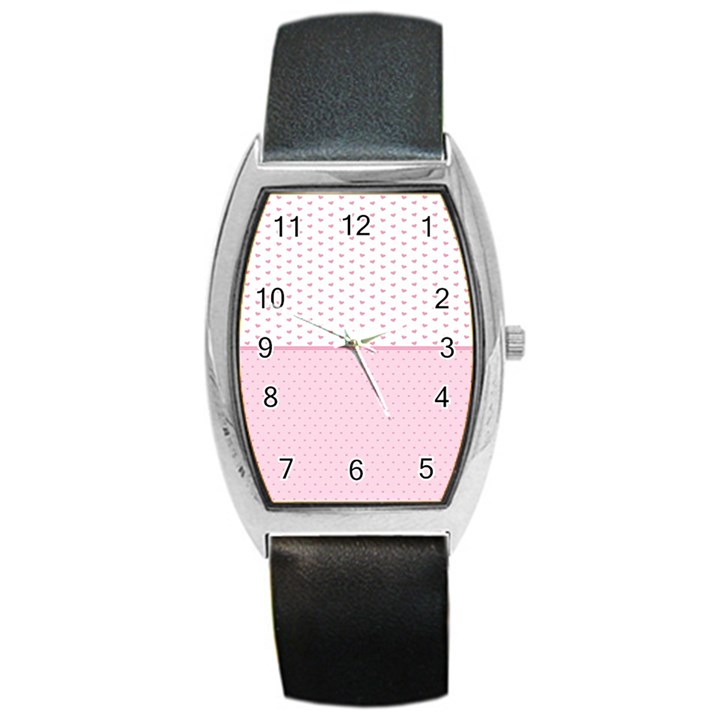 Love Polka Dot White Pink Line Barrel Style Metal Watch