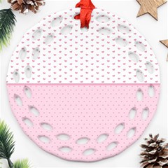 Love Polka Dot White Pink Line Round Filigree Ornament (two Sides)