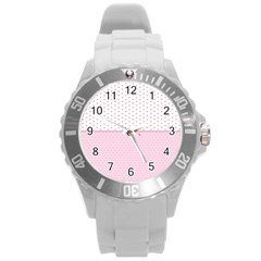 Love Polka Dot White Pink Line Round Plastic Sport Watch (l)