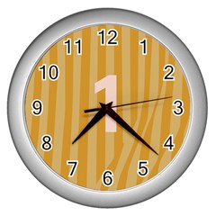 Number 1 Line Vertical Yellow Pink Orange Wave Chevron Wall Clocks (silver) 